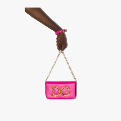 Shop Dolce & Gabbana Pink Dg Girls Small Leather Cross Body Bag