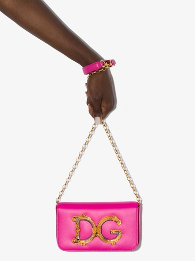 Shop Dolce & Gabbana Pink Dg Girls Small Leather Cross Body Bag