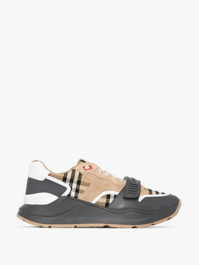 Shop Burberry Brown Ramsey Leather Sneakers