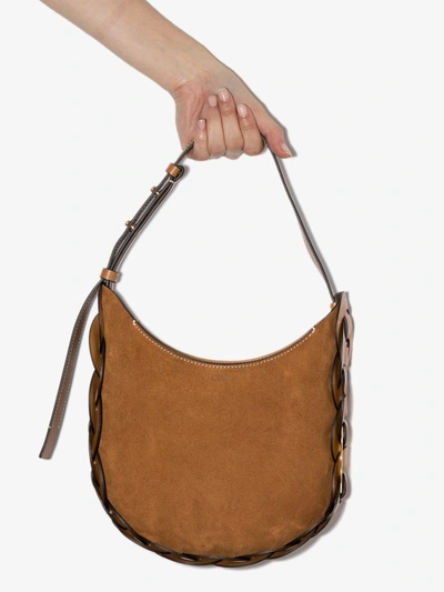 Shop Chloé Brown Darryl Small Suede Shoulder Bag