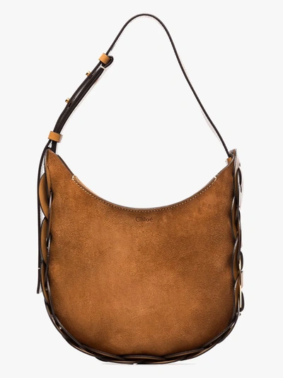 Shop Chloé Brown Darryl Small Suede Shoulder Bag