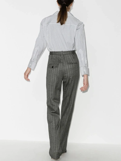 Shop Commission High Waist Striped Trousers In Grey
