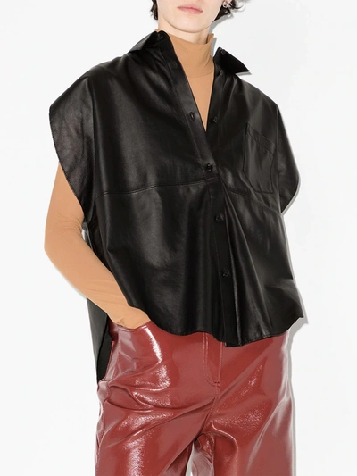 Shop Mm6 Maison Margiela Sleeveless Leather Shirt In Black