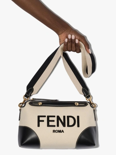 Shop Fendi Neutral By The Way Canvas Cross Body Bag In Neutrals