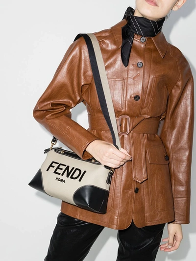 Shop Fendi Neutral By The Way Canvas Cross Body Bag In Neutrals