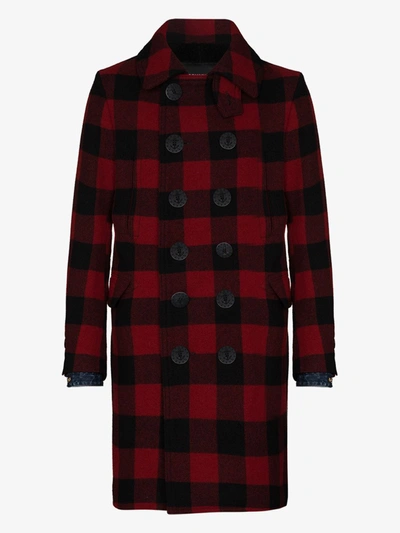 Shop Dsquared2 Checked Double-breasted Wool Coat In Red