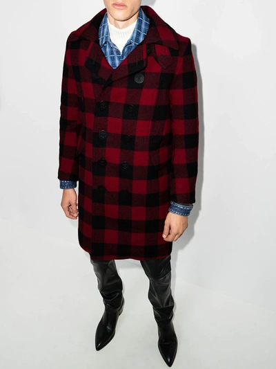 Shop Dsquared2 Checked Double-breasted Wool Coat In Red