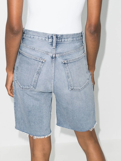 Shop Agolde Frayed Denim Shorts In Blue