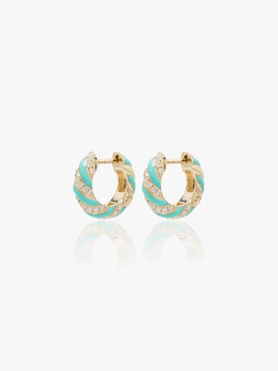Yvonne Léon 9k Yellow Gold Striped Enamel Diamond Hoop Earrings In Gold