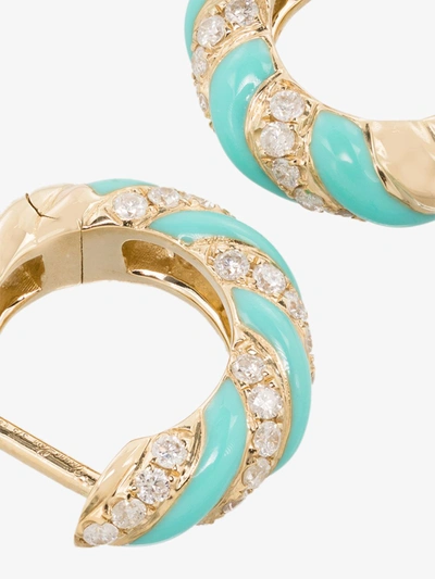 Yvonne Léon 9k Yellow Gold Striped Enamel Diamond Hoop Earrings In Gold