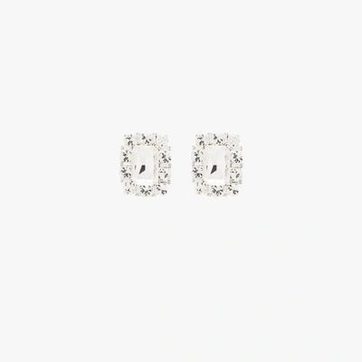 Shop Alessandra Rich Silver Tone Square Crystal Clip Earrings In Metallic