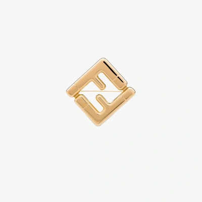 Shop Fendi Gold Tone Ff Logo Brooch