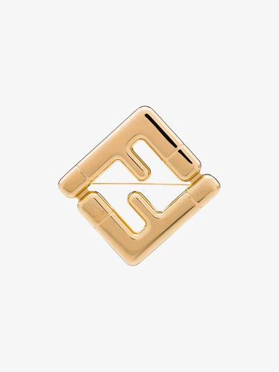 Shop Fendi Gold Tone Ff Logo Brooch