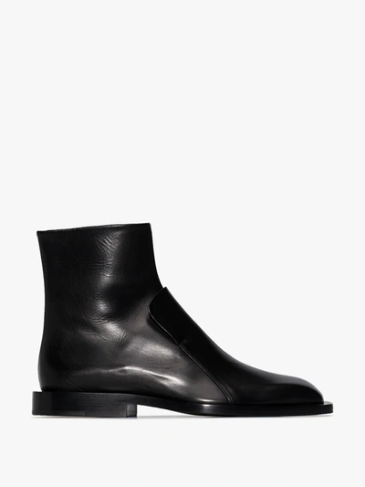 Shop Jil Sander Flap Leather Ankle Boots In Black
