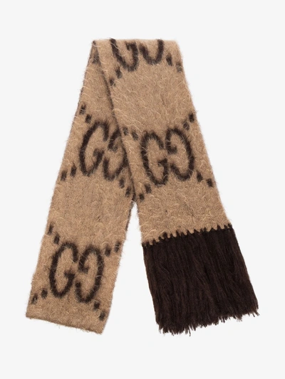 Shop Gucci Beige And Brown Gg Logo Intarsia Scarf