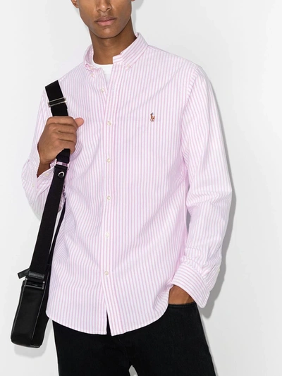 Shop Polo Ralph Lauren Oxford Stripe Shirt In Pink