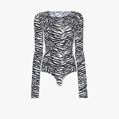 Shop Mm6 Maison Margiela Zebra Print Bodysuit In Black