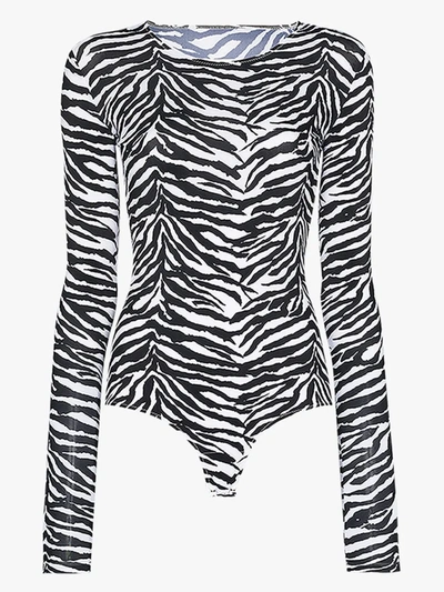 Shop Mm6 Maison Margiela Zebra Print Bodysuit In Black