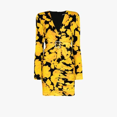 Shop Richard Quinn Buckled Floral Velvet Mini Dress In Yellow