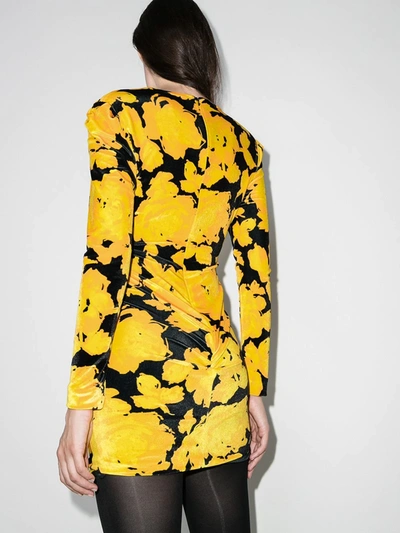 Shop Richard Quinn Buckled Floral Velvet Mini Dress In Yellow