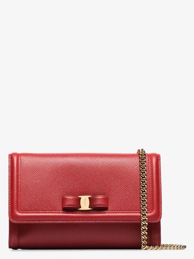 Shop Ferragamo Red Vara Bow Chain Leather Wallet