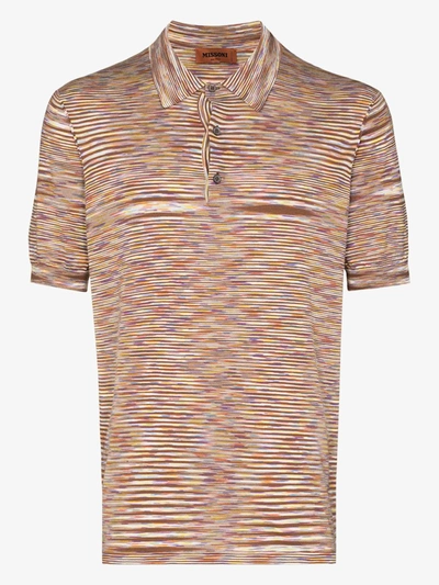 Shop Missoni Striped Knit Polo Shirt In Brown