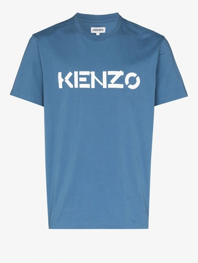 Shop Kenzo Logo Print Cotton T-shirt In Blue