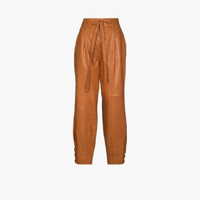 Shop Ulla Johnson Brown Navona Belted Leather Trousers
