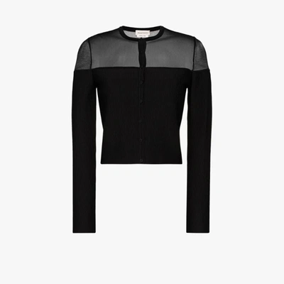 Shop Alexander Mcqueen Sheer Panelled Knit Cardigan In Black