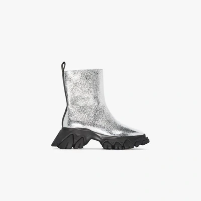 Shop Angel Chen Silver Dragontooth Leather Ankle Boots