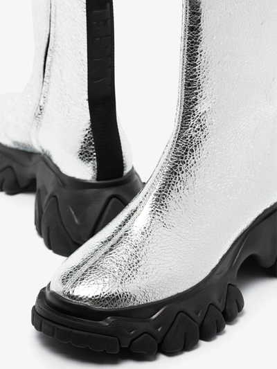 Shop Angel Chen Silver Dragontooth Leather Ankle Boots