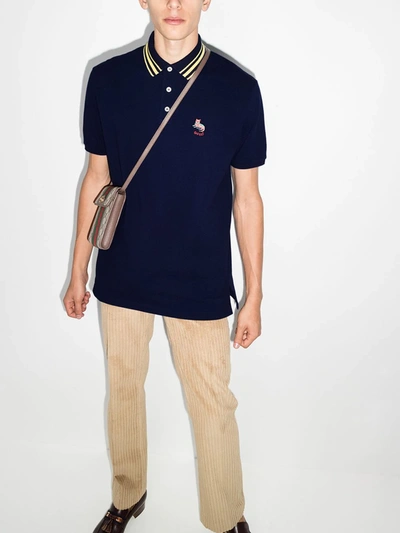 Shop Gucci Cat Embroidery Cotton Polo Shirt In Blue