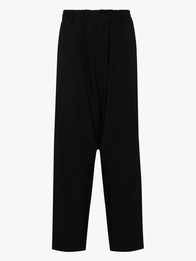 Shop Yohji Yamamoto Black Side Zip Wool Trousers