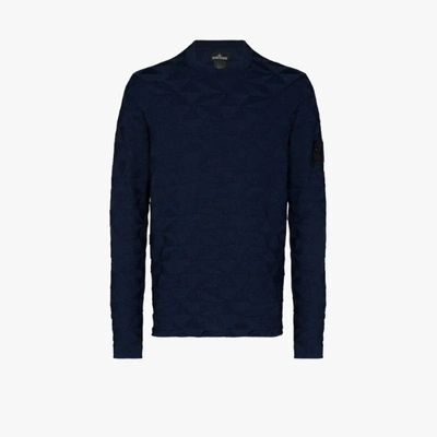 Shop Stone Island Shadow Project Geometric Knit Cotton Sweater In Blue