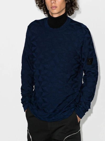 Shop Stone Island Shadow Project Geometric Knit Cotton Sweater In Blue