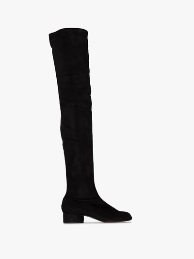 Shop Maison Margiela Tabi 30 Thigh-high Suede Boots In Black