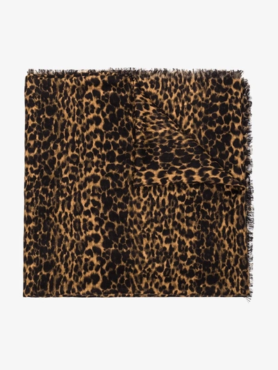 Shop Saint Laurent Brown Leopard Print Shawl In Black