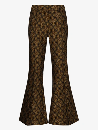 Shop Khaite Black Charles Jacquard Patterned Flared Trousers