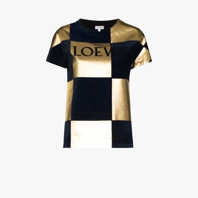 Shop Loewe Black Checkerboard Logo Cotton T-shirt