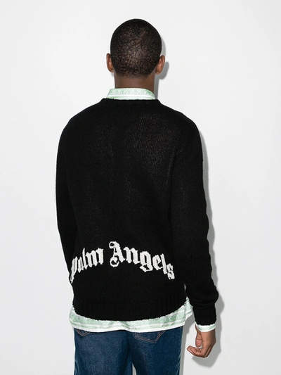 Shop Palm Angels Back Logo Intarsia Sweater In Black