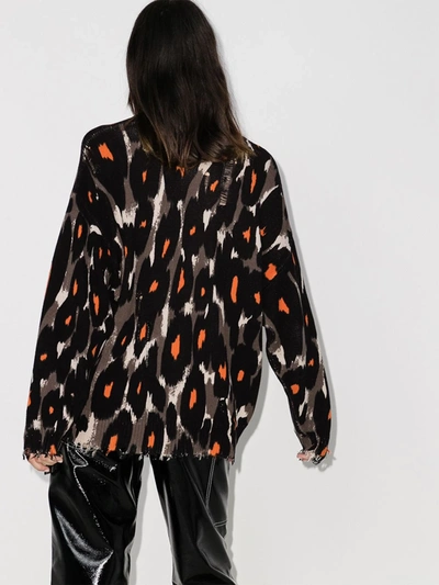 Shop R13 Leopard Intarsia Oversized Sweater In Black