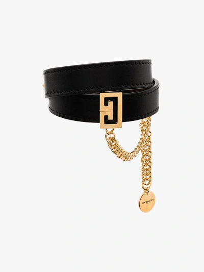 Shop Givenchy Black Chain Leather Wrap Bracelet In Brown