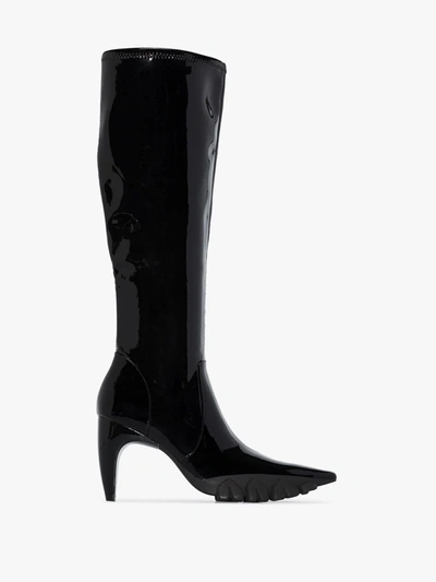 Shop Angel Chen Black Tube Dragon Teeth 90 Patent Leather Boots