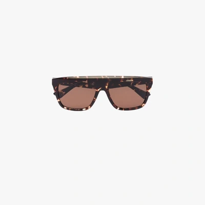 Shop Bottega Veneta Brown Tortoiseshell Square Frame Sunglasses