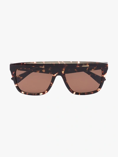 Shop Bottega Veneta Brown Tortoiseshell Square Frame Sunglasses