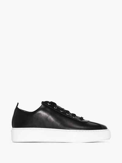 Shop Grenson Black Low Top Leather Sneakers