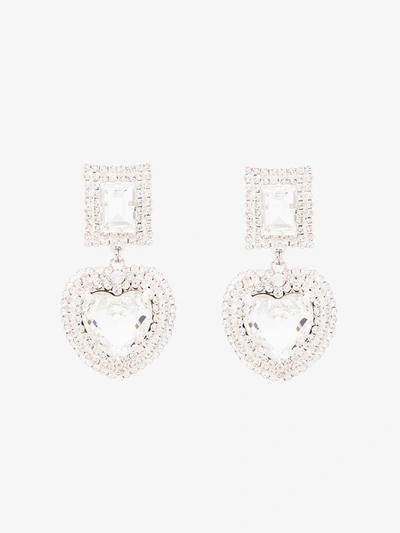 Shop Alessandra Rich Silver Tone Crystal Heart Clip Earrings In Metallic