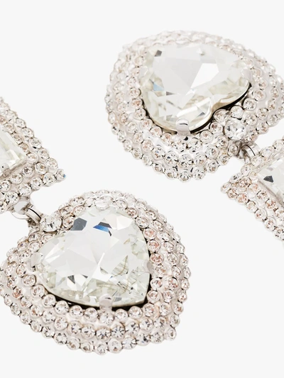 Shop Alessandra Rich Silver Tone Crystal Heart Clip Earrings In Metallic