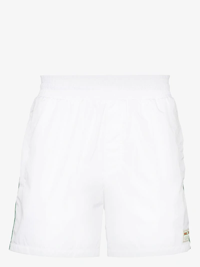 Shop Gucci White Web Stripe Swim Shorts