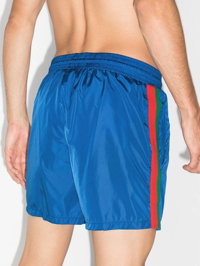 Shop Gucci Blue Web Stripe Swim Shorts